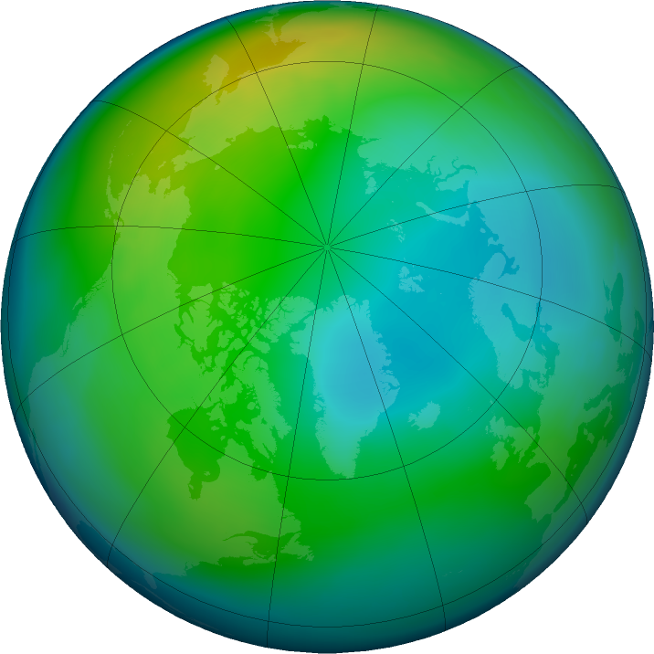 Arctic ozone map for November 2019